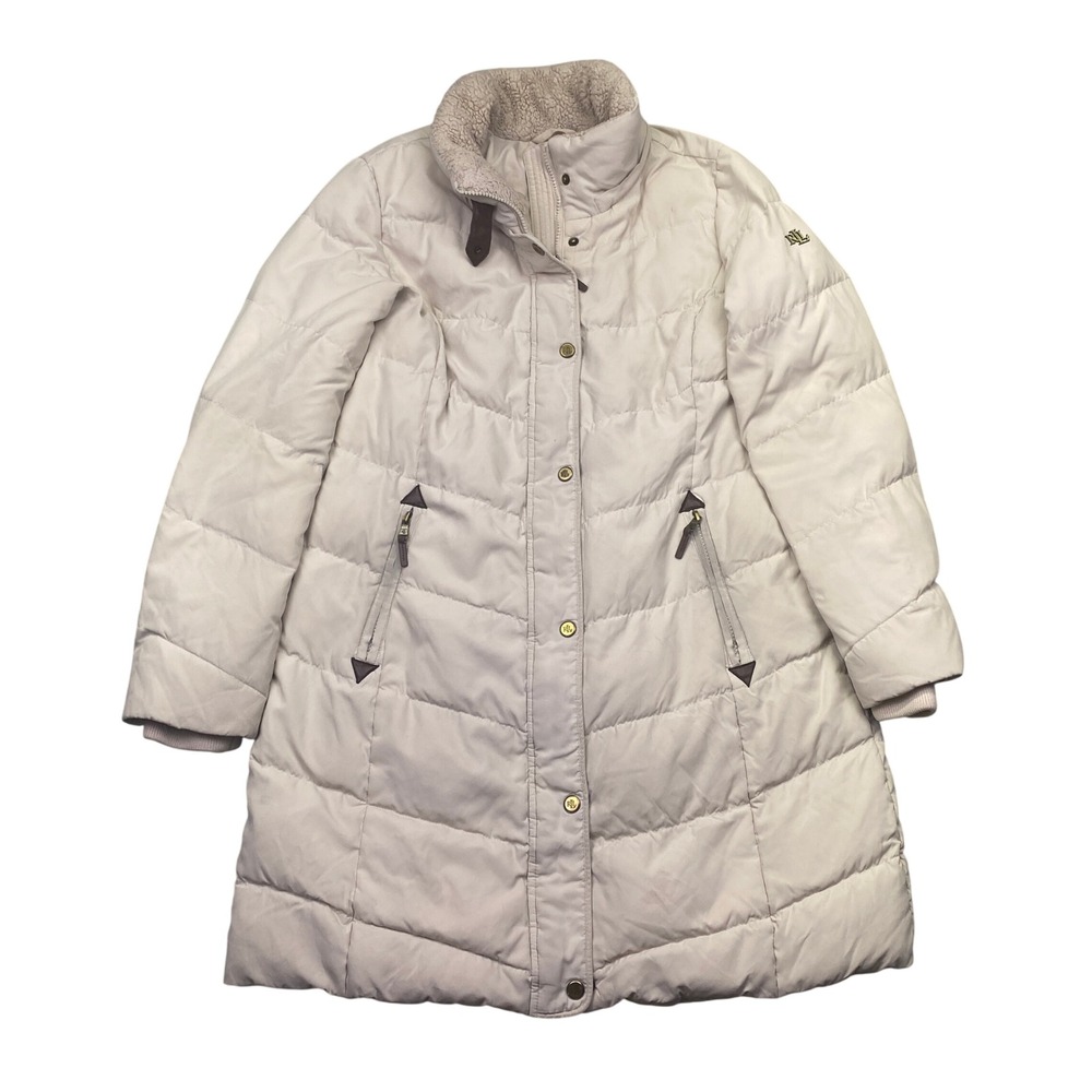 Lauren Ralph Lauren Cream Quilted Puffer Coat Sherpa Collar Parka Jacket Women M